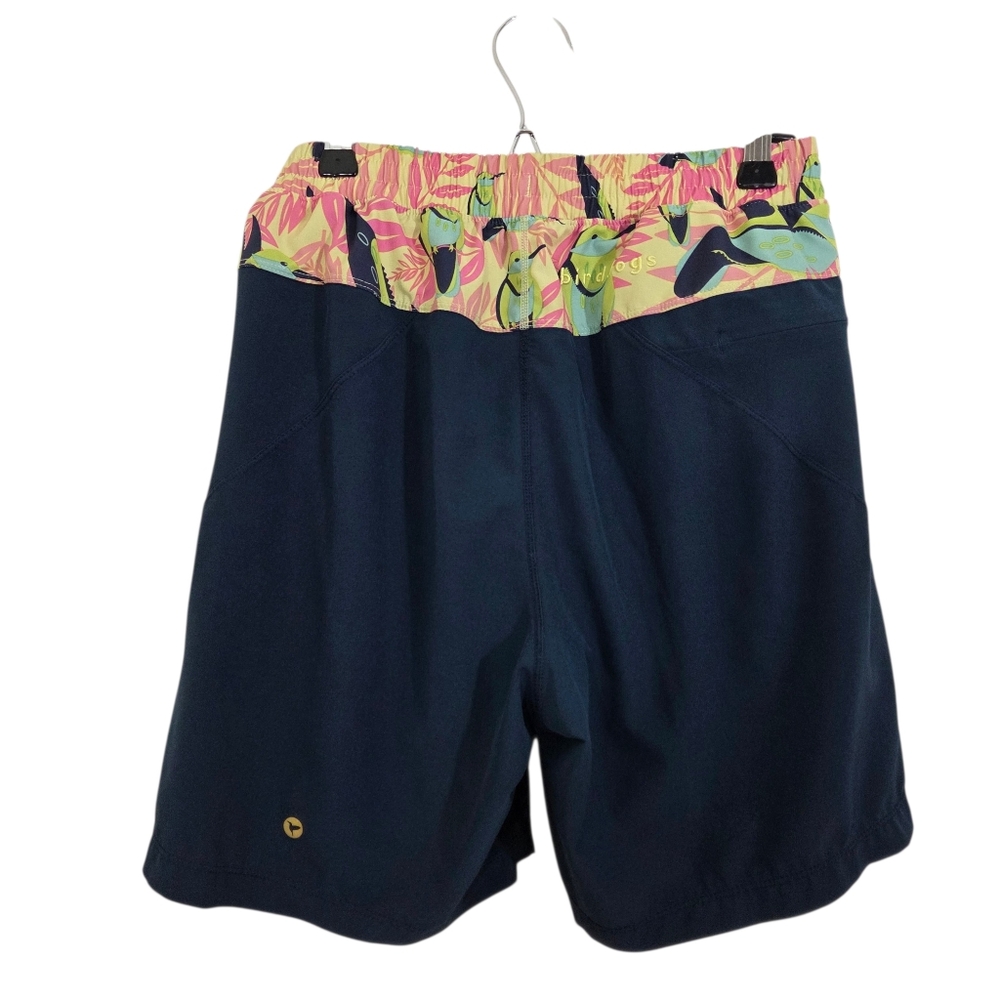 Birddogs Men's Lined Gym Shorts Navy Blue Tropical Bird Print Size Small